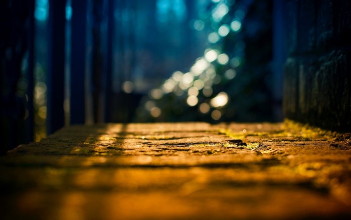 Sunlight on a stone path with bokeh background