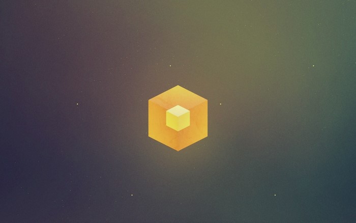 Abstract yellow cube with inner cube and stars