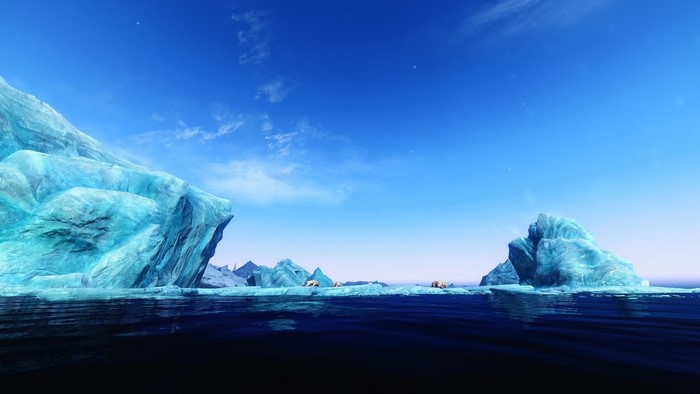 Icebergs and polar bears in the Arctic ocean
