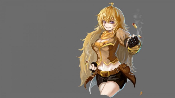 Yang Xiao Long from RWBY holding bullets