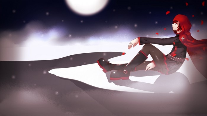 Ruby Rose from RWBY sitting under the moon
