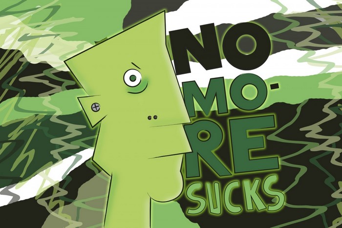 Illustration with text "NO MORE SUCKS"