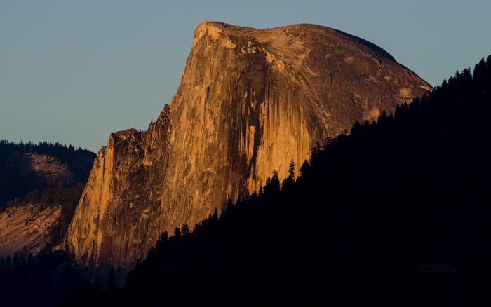 Half Dome mountain at sunset in Yosemite National Park