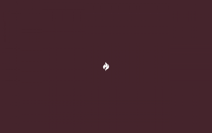Minimalist logo with a flame shape on a dark background