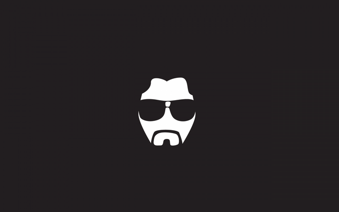 Minimalist illustration of a man with sunglasses and mustache