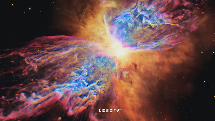 Colorful nebula in outer space with Liquicity logo