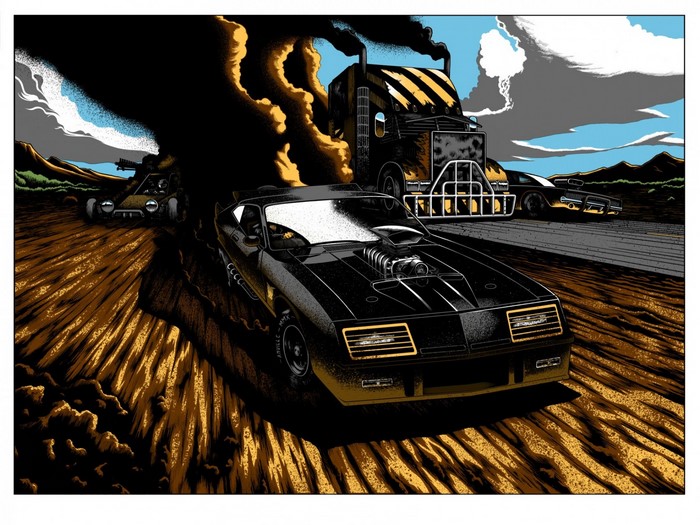 Mad Max Interceptor and War Rig chase illustration