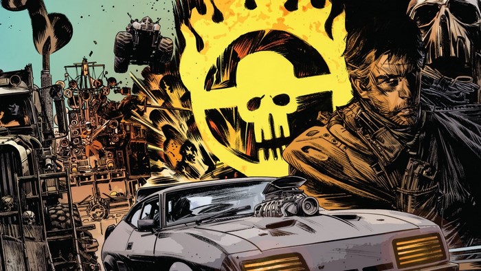 Mad Max Fury Road illustration with car and skull logo