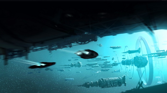 Elite: Dangerous space station and ships