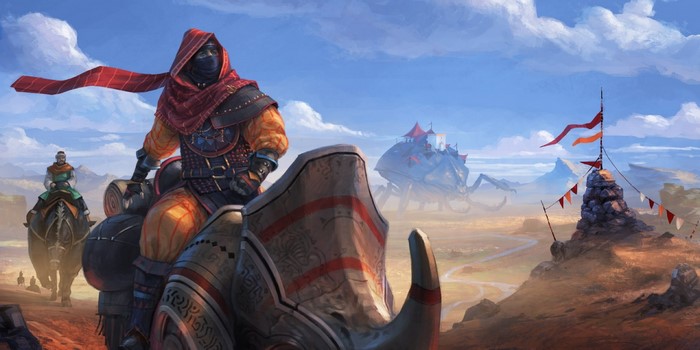 Caravan with riders and a mechanical creature in Endless Legend