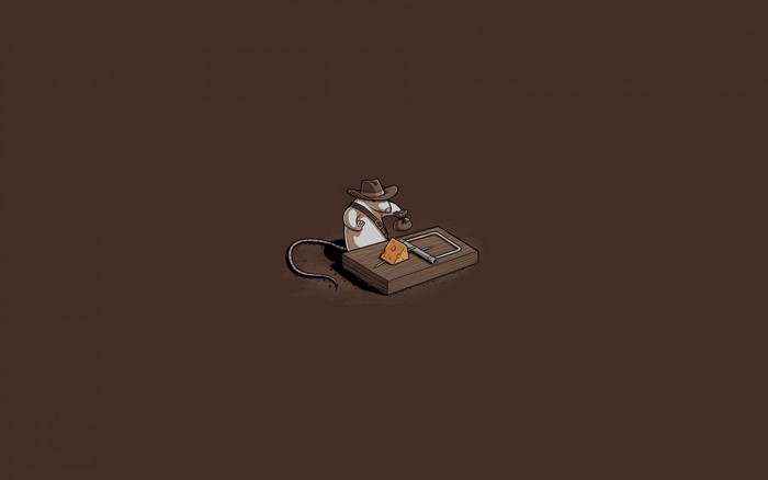 Mouse dressed as Indiana Jones with a cheese trap