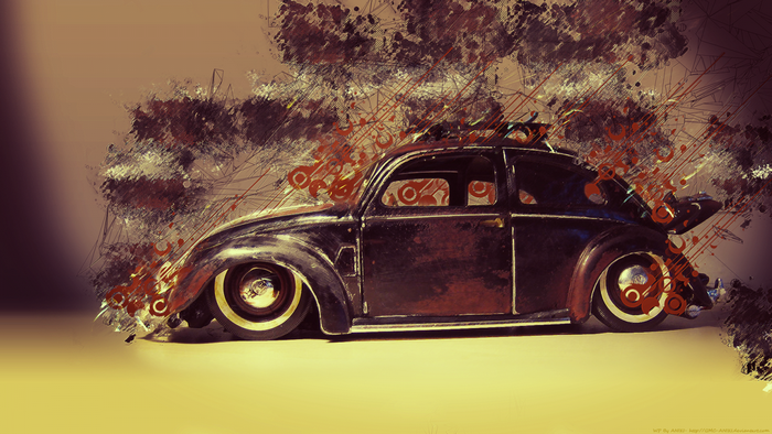 Vintage Volkswagen Beetle with Abstract Art