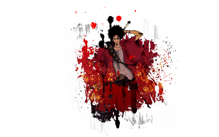 Mugen from Samurai Champloo with red ink splashes