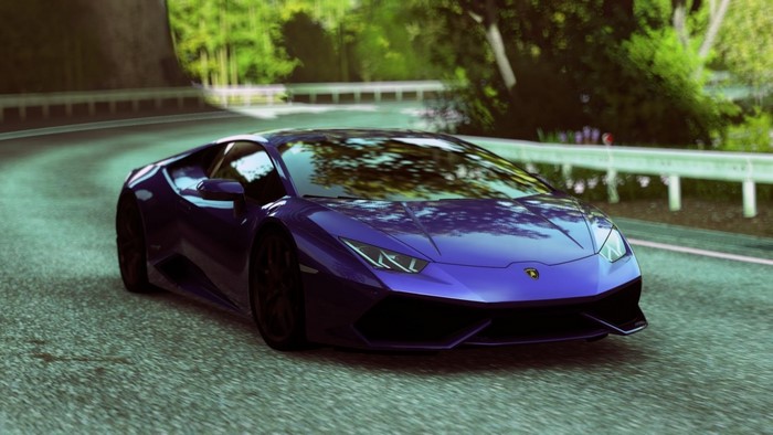 Purple Lamborghini Aventador on Curved Road
