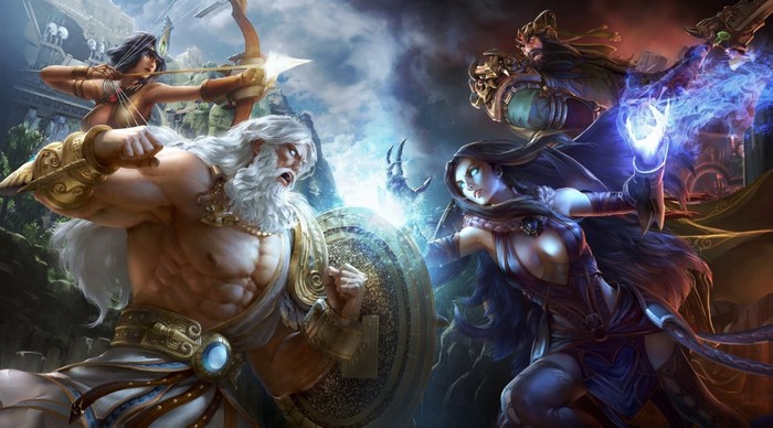 Smite: Gods fighting in a battle