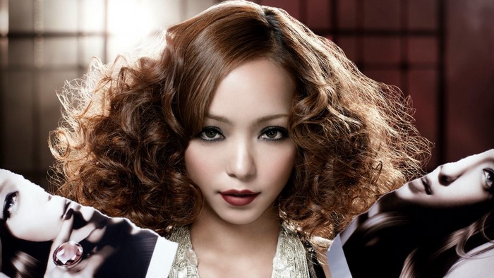 Namie Amuro portrait with curly brown hair