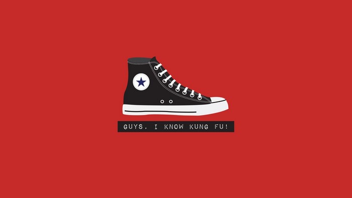 Black Converse sneaker with "Guys, I know Kung Fu!" quote