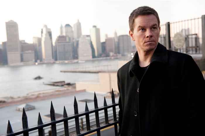 Mark Wahlberg in front of New York City skyline