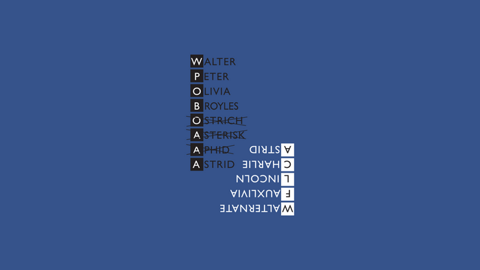 Fringe TV series names in a crossword puzzle format