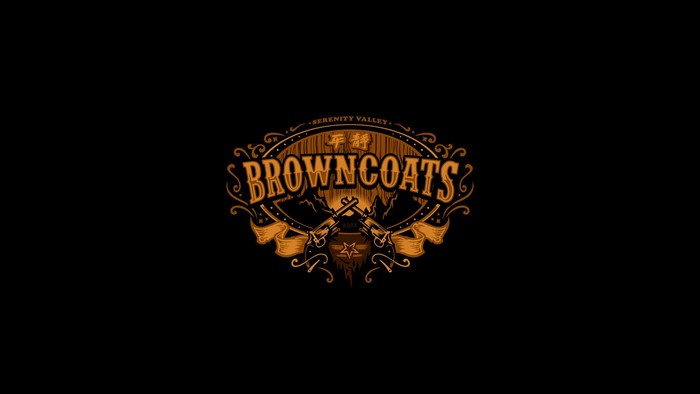 Browncoats logo with crossed guns and Serenity Valley text