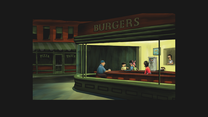 Bob's Burgers parody of Nighthawks painting
