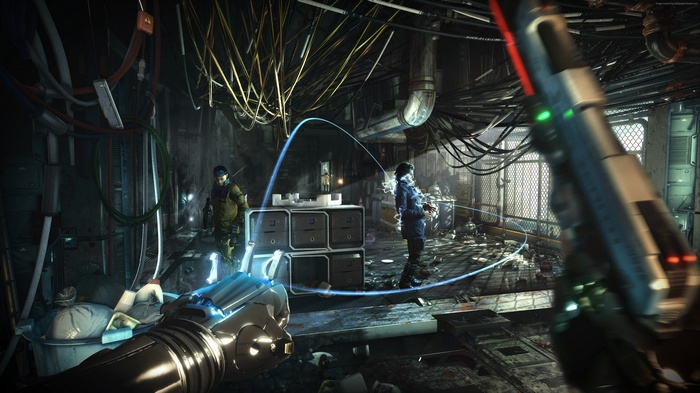 Adam Jensen from Deus Ex: Mankind Divided in a dark room