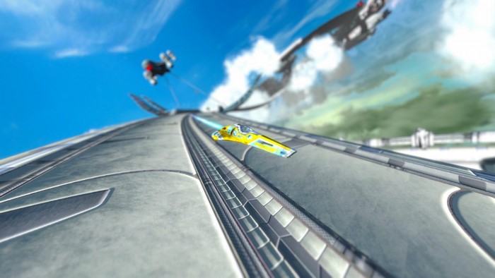 Wipeout HD futuristic racing vehicle in flight