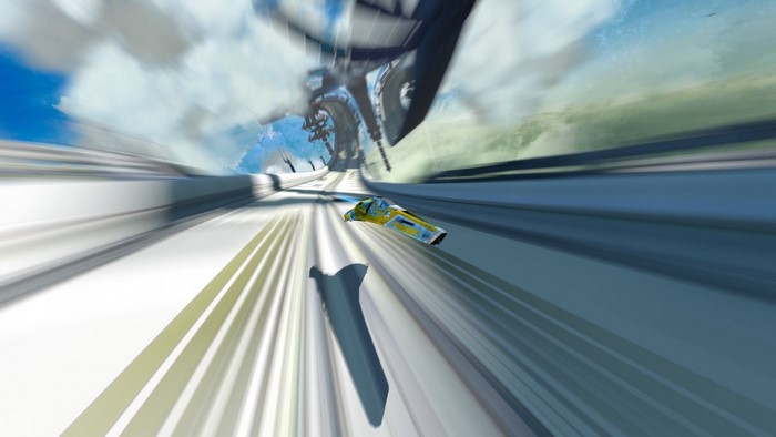 Wipeout HD futuristic racing vehicle on a track