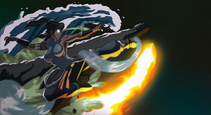 Korra from The Legend of Korra using water and firebending