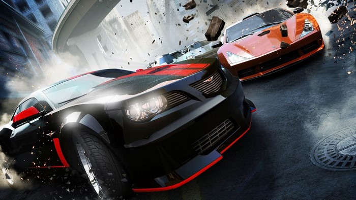 Ridge Racer Unbounded cars racing on a city street