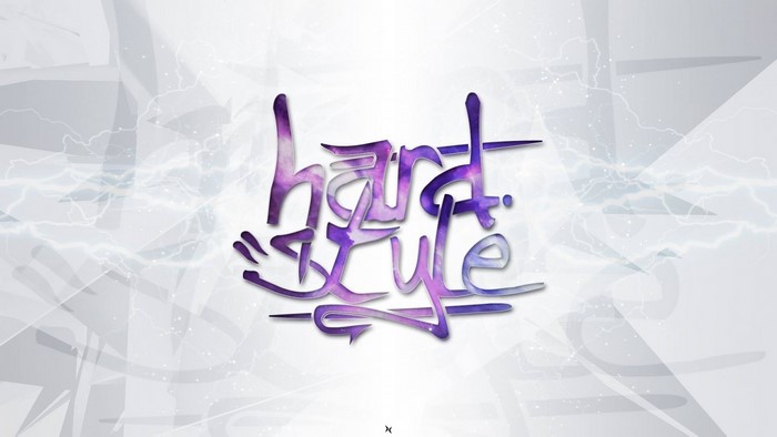 Hardstyle text logo with purple watercolor effect