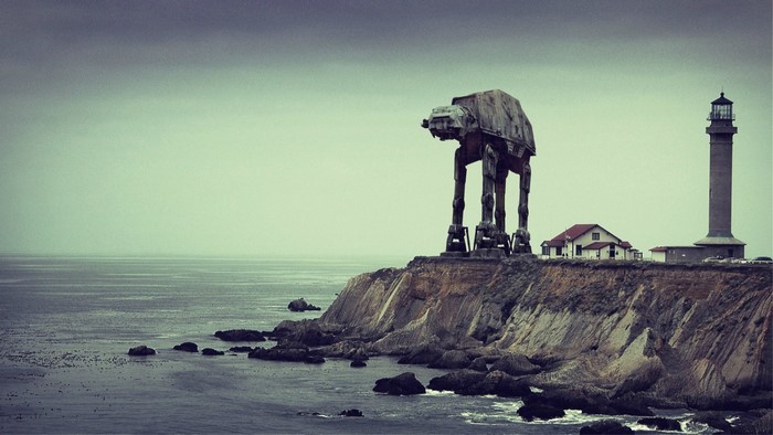AT-AT Walker on a cliff with a lighthouse