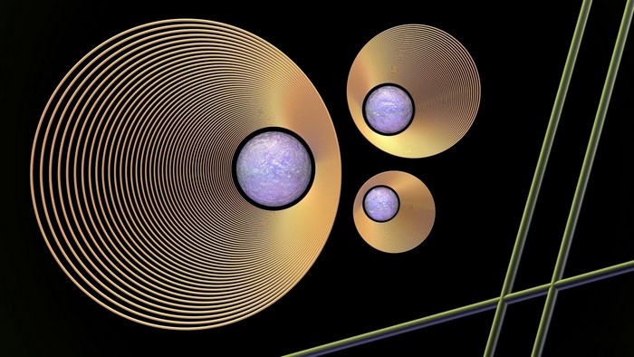 Concentric circles with spheres and lines