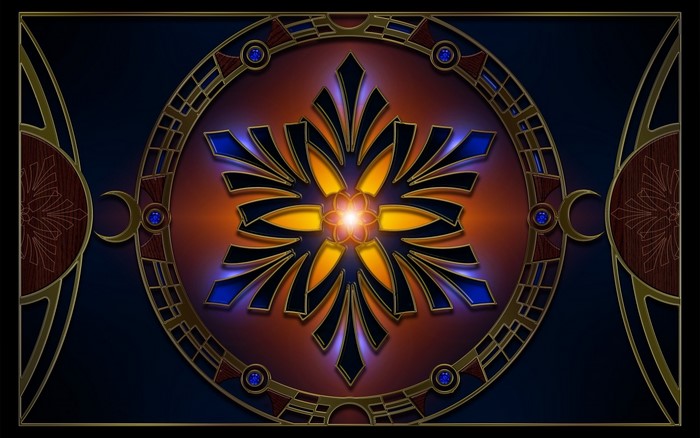 Art Nouveau stained glass window with floral motif