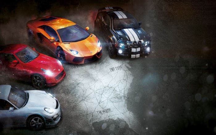 The Crew: Four Sports Cars on a Map
