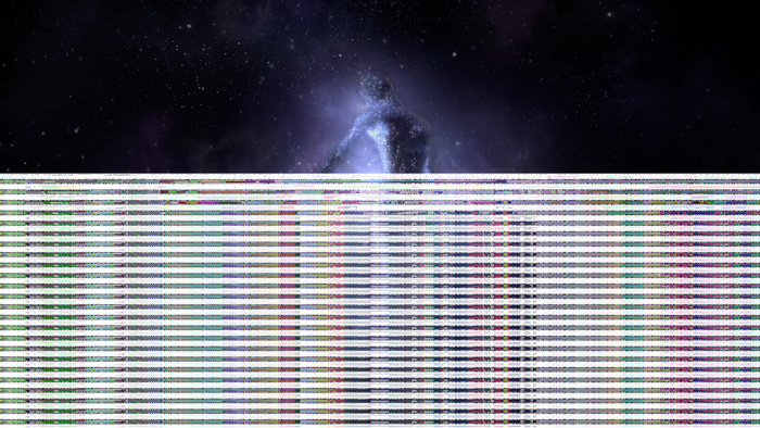 Abstract human figure in space nebula