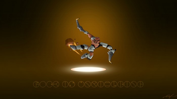 Toa of Bionicle throwing a rock