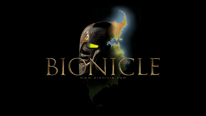 Bionicle logo with mask and world map