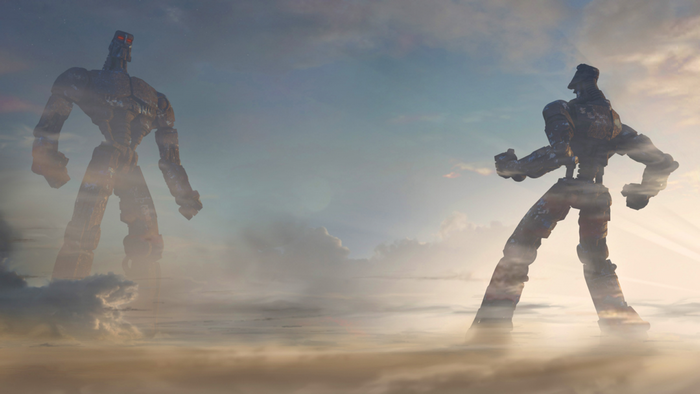 Two Bionicle robots in the clouds