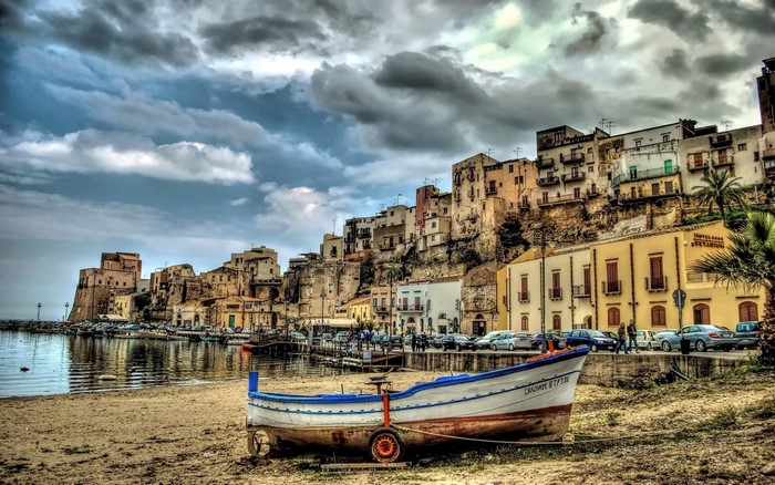 Boat on beach in Castellammare del Golfo, Italy