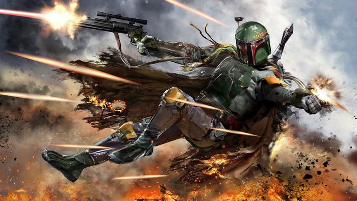Boba Fett from Star Wars in battle