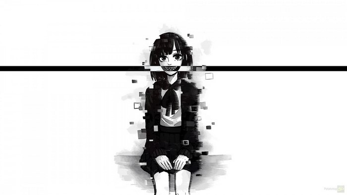Glitch art of a girl in a school uniform