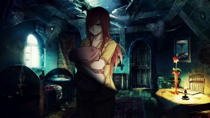 Erza Scarlet from Fairy Tail holding a baby