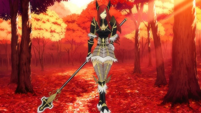 Erza Scarlet from Fairy Tail in an autumn forest