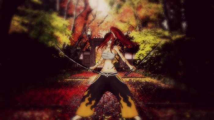 Erza Scarlet from Fairy Tail with swords