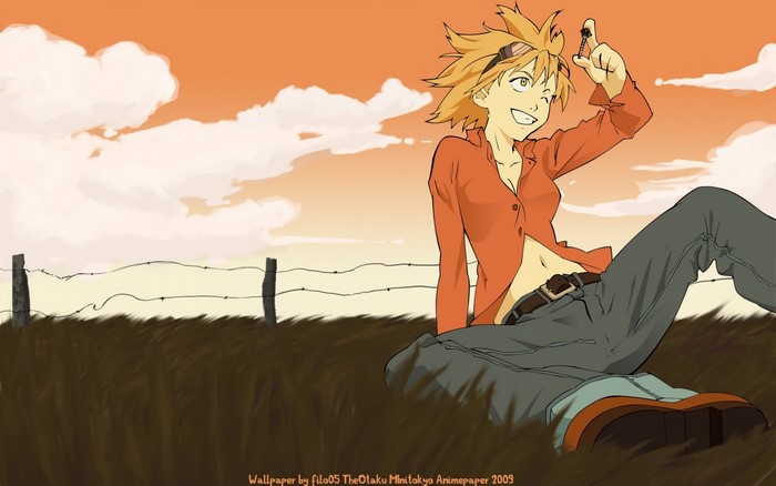 Haruhara Haruko from FLCL sitting in a field