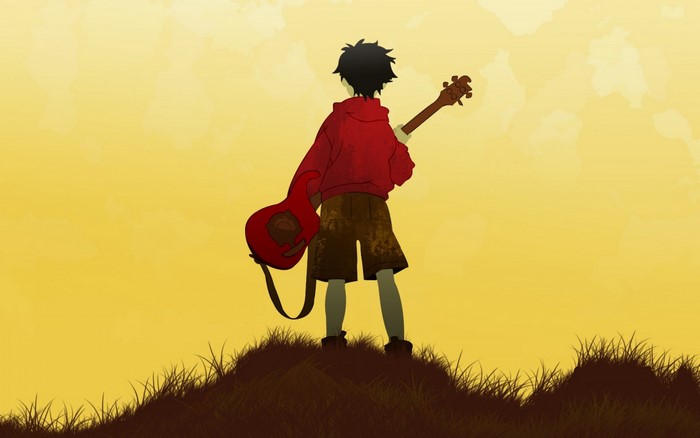Naota Nandaba from FLCL with a guitar