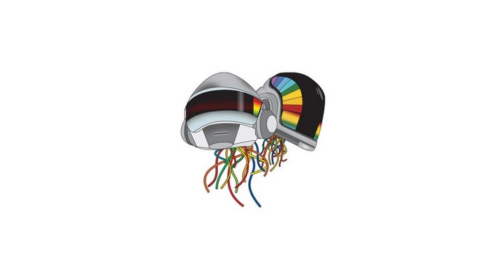 Daft Punk helmets with colorful wires