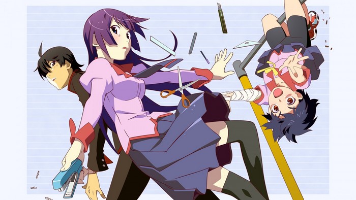 Hitagi Senjougahara, Koyomi Araragi, and Suruga Kanbaru from Monogatari Series