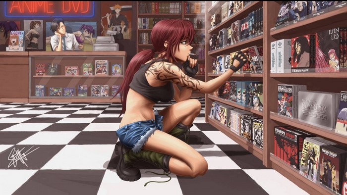Revy from Black Lagoon in an anime store